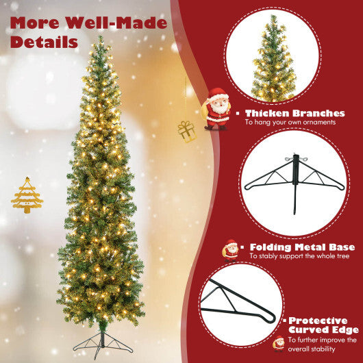 7 Feet Prelit Half-Shape Christmas Tree with 8 Lighting Modes