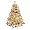 4.5 Feet Pre-Lit Premium Snow Flocked Christmas Tree with 150 Lights - Color: Multicolor - Size: 4.5 ft
