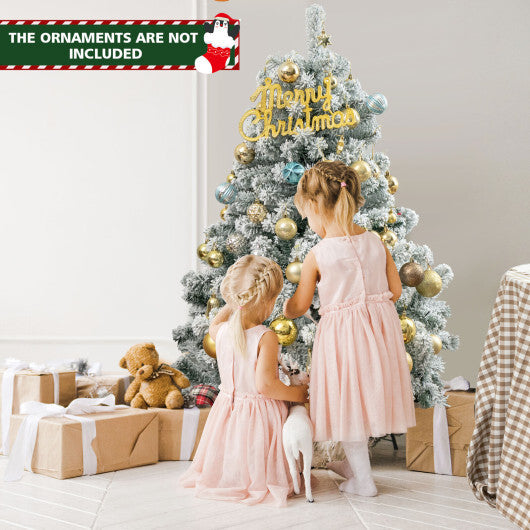 4.5 Feet Pre-Lit Premium Snow Flocked Christmas Tree with 150 Lights - Color: Multicolor - Size: 4.5 ft
