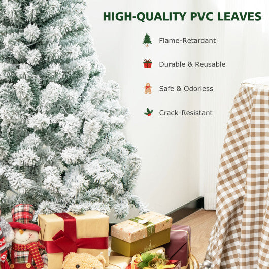 4.5 Feet Pre-Lit Premium Snow Flocked Christmas Tree with 150 Lights - Color: Multicolor - Size: 4.5 ft