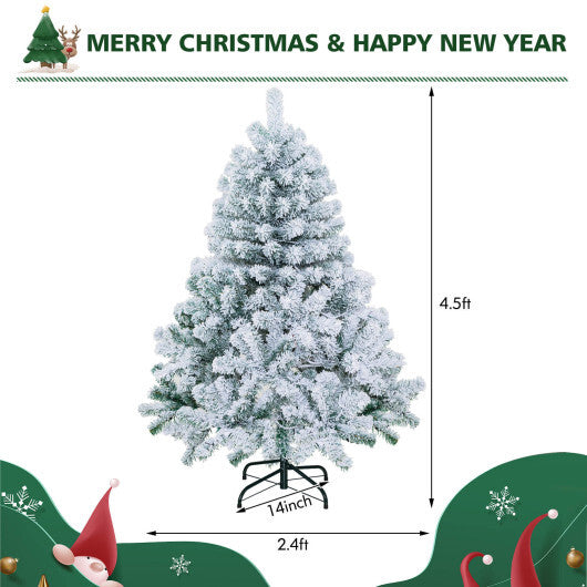 4.5 Feet Pre-Lit Premium Snow Flocked Christmas Tree with 150 Lights - Color: Multicolor - Size: 4.5 ft
