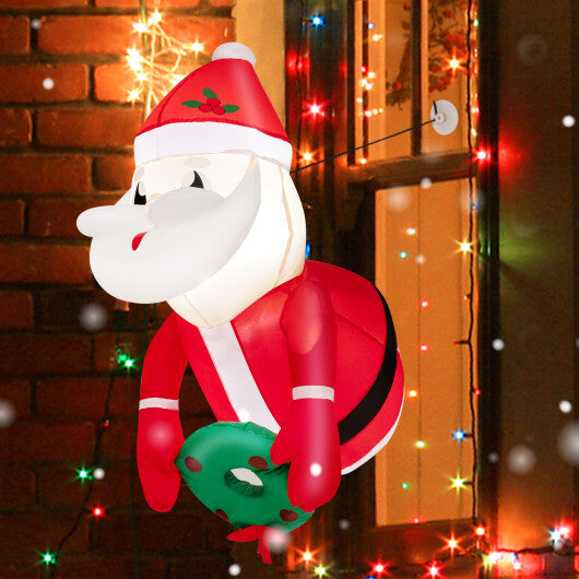 3.3 Feet Lighted Inflatable Santa Claus Broke Out from Window - Color: Red