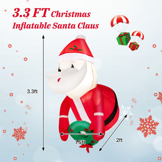 3.3 Feet Lighted Inflatable Santa Claus Broke Out from Window - Color: Red