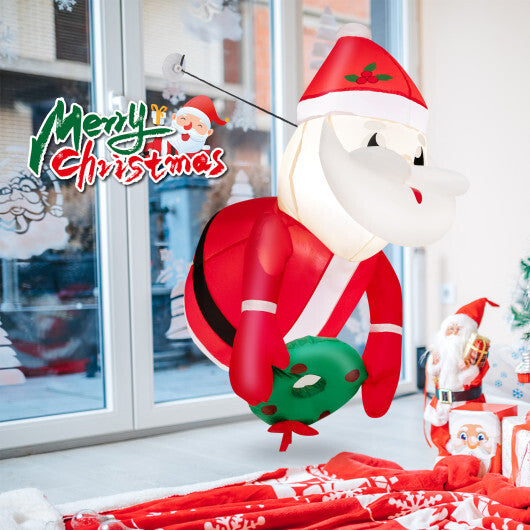 3.3 Feet Lighted Inflatable Santa Claus Broke Out from Window - Color: Red