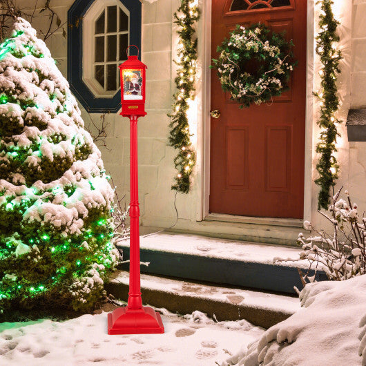 61 Inch Christmas Musical Street Lamp Post with Detachable Snow Globe Lantern-Red - Color: Red