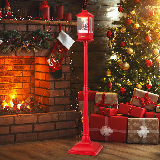 61 Inch Christmas Musical Street Lamp Post with Detachable Snow Globe Lantern-Red