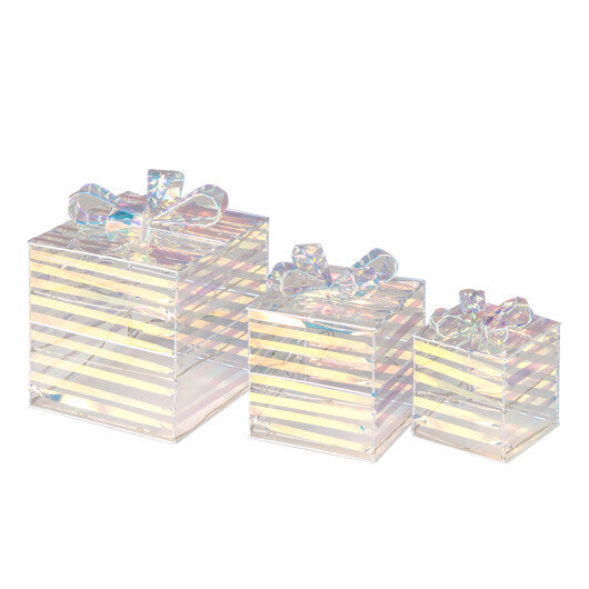 Set of 3 Christmas Lighted Gift Boxes with Bows and Plug - Color: White