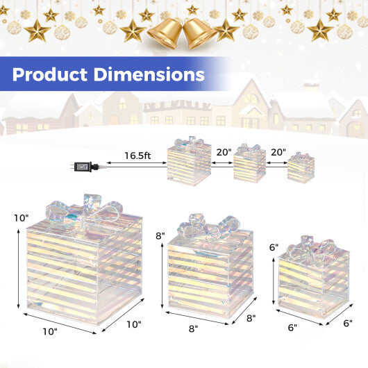 Set of 3 Christmas Lighted Gift Boxes with Bows and Plug - Color: White