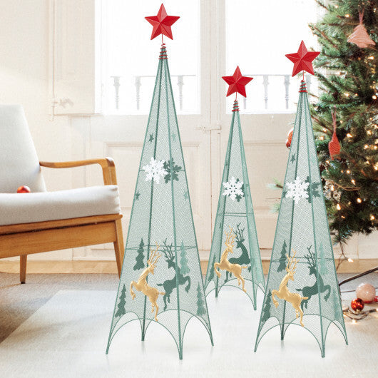 3/3.5/4 Feet Set of 3 Tower Shaped Christmas Trees with Removable Star Toppers - Color: Multicolor - Size: 3/3.5/4 ft