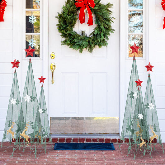 3/3.5/4 Feet Set of 3 Tower Shaped Christmas Trees with Removable Star Toppers - Color: Multicolor - Size: 3/3.5/4 ft