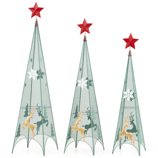 3/3.5/4 Feet Set of 3 Tower Shaped Christmas Trees with Removable Star Toppers - Color: Multicolor - Size: 3/3.5/4 ft