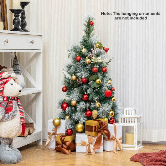 3 FT Pre-Lit Artificial Mini Christmas Tree with 98 Flocked PVC and Pine Needles - Color: Green - Size: 3 ft