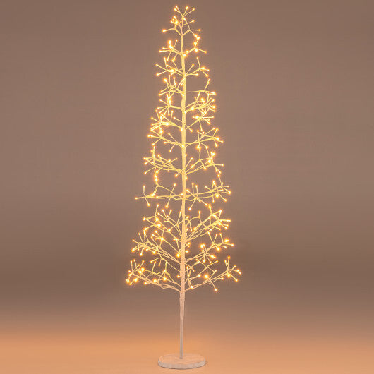 5/6/7 FT Lighted Birch Tree  Pre-lit Twig Tree with 240/320/456 Warm White Light LED Lights-6 FT - Color: White - Size: 6 ft