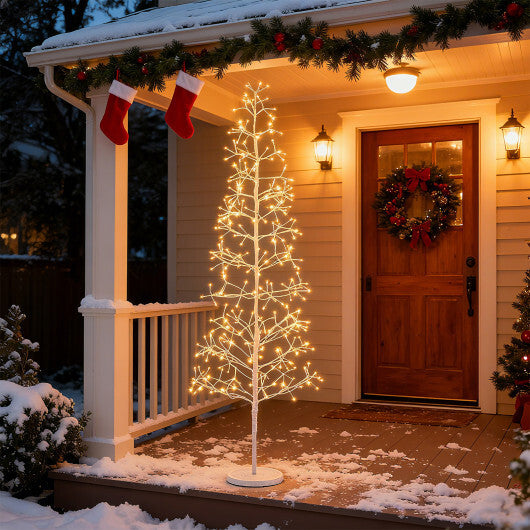 5/6/7 FT Lighted Birch Tree  Pre-lit Twig Tree with 240/320/456 Warm White Light LED Lights-6 FT - Color: White - Size: 6 ft