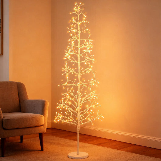 5/6/7 FT Lighted Birch Tree  Pre-lit Twig Tree with 240/320/456 Warm White Light LED Lights-6 FT - Color: White - Size: 6 ft