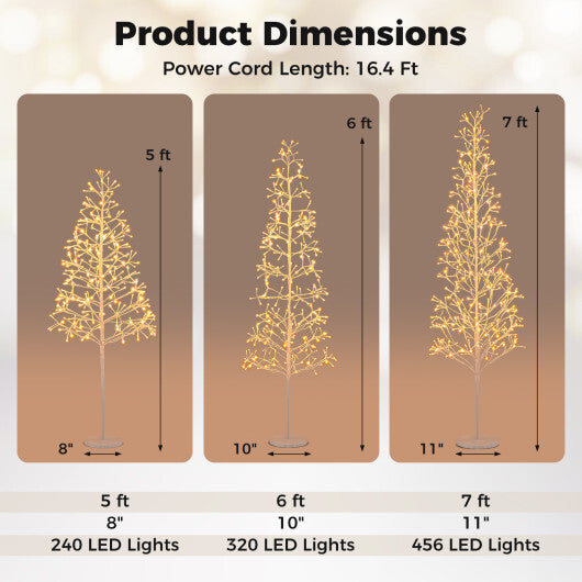5/6/7 FT Lighted Birch Tree  Pre-lit Twig Tree with 240/320/456 Warm White Light LED Lights-6 FT - Color: White - Size: 6 ft