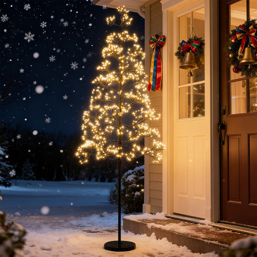 5/6/7 FT Lighted Alpine Tree with Warm White Light LED Lights Pre-lit Artificial Cedar Tree with Weighted Base-5ft - Color: Black - Size: 5 ft