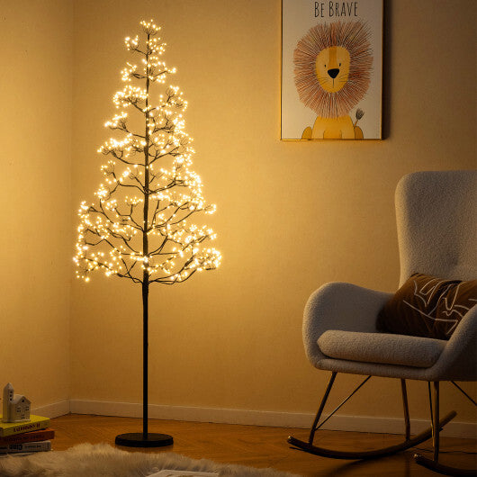 5/6/7 FT Lighted Alpine Tree with Warm White Light LED Lights Pre-lit Artificial Cedar Tree with Weighted Base-5ft - Color: Black - Size: 5 ft