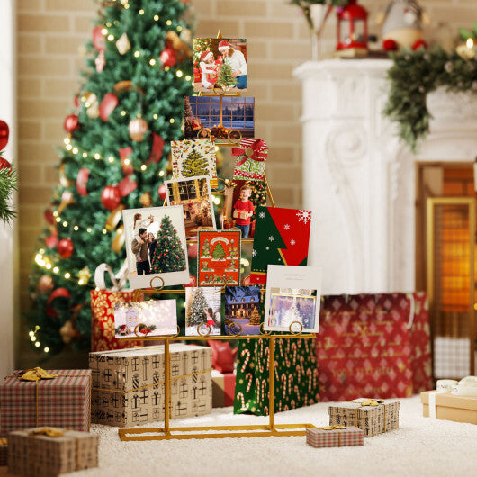 2 Pack Christmas Tree Photo Holder with 36 Round Clips and Metal Hanging Rack-Gloden - Color: Golden