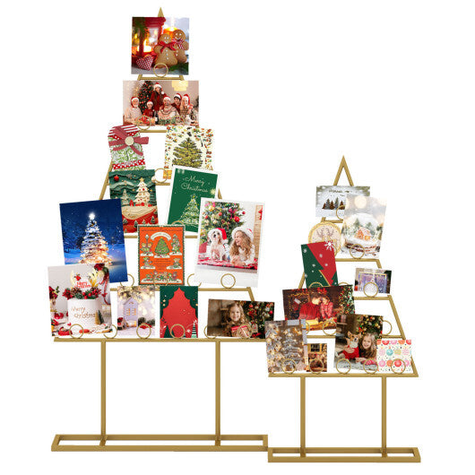 2 Pack Christmas Tree Photo Holder with 36 Round Clips and Metal Hanging Rack-Gloden - Color: Golden