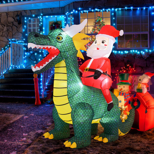 6.7 Feet Christmas Inflatable Santa Claus Ride on Dinosaur with Built-in LED Lights - Color: Green