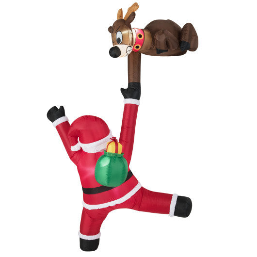8.5 Feet Christmas Inflatable Reindeer and Climbing Santa Claus with Built-in LED Lights - Color: Multicolor