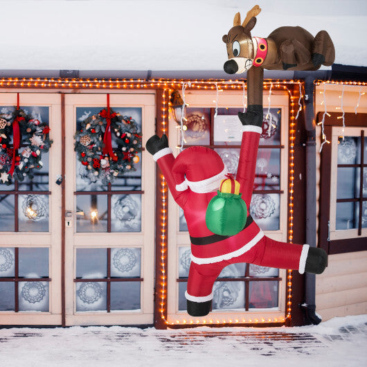8.5 Feet Christmas Inflatable Reindeer and Climbing Santa Claus with Built-in LED Lights - Color: Multicolor