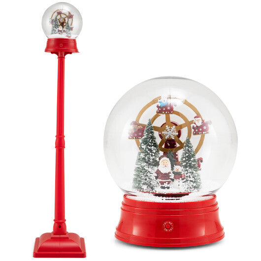 5 Ft Musical Christmas Street Lamp Snow Globe Lantern on Stand-Red - Color: Red