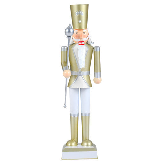 32.5 Inch Christmas Nutcracker with High Hat and Beautiful Scepter-White & Golden - Color: White & Golden