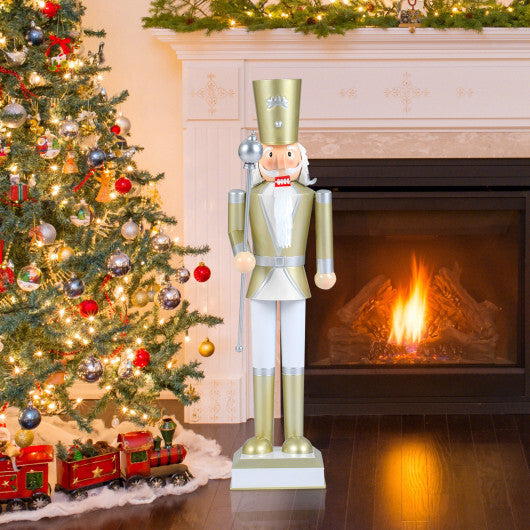 32.5 Inch Christmas Nutcracker with High Hat and Beautiful Scepter-White & Golden - Color: White & Golden