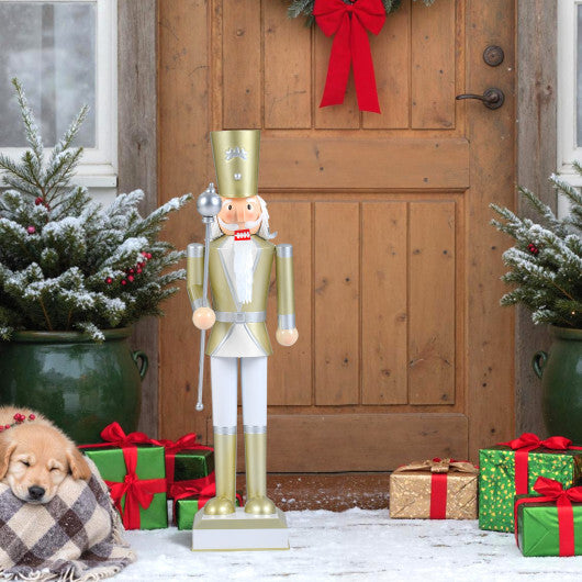 32.5 Inch Christmas Nutcracker with High Hat and Beautiful Scepter-White & Golden - Color: White & Golden