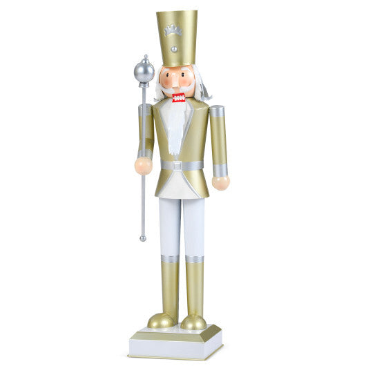 32.5 Inch Christmas Nutcracker with High Hat and Beautiful Scepter-White & Golden - Color: White & Golden