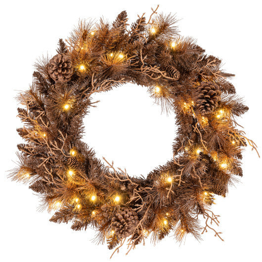 24 Inch Pre-lit Christmas Wreath with 105 Branch Tips and 35 Warm White LED Lights-1 piece - Size: Set of 1
