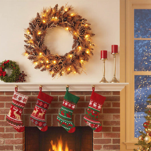 24 Inch Pre-lit Christmas Wreath with 105 Branch Tips and 35 Warm White LED Lights-1 piece - Size: Set of 1