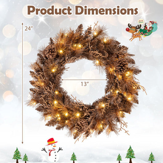 24 Inch Pre-lit Christmas Wreath with 105 Branch Tips and 35 Warm White LED Lights-1 piece - Size: Set of 1