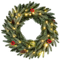 24" Pre-lit Christmas Wreath Front Door Artificial Xmas Wreath with 90 Frosted Branch Tips