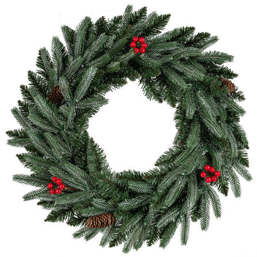 24" Pre-lit Christmas Wreath Front Door Artificial Xmas Wreath with 90 Frosted Branch Tips