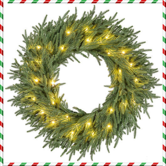 24 Inch Pre-lit Christmas Wreath with 108 Branch Tips and 35 Warm White LED Lights for Wall Window-1 piece - Size: Set of 1