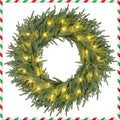 24 Inch Pre-lit Christmas Wreath with 108 Branch Tips and 35 Warm White LED Lights for Wall Window-1 piece - Size: Set of 1