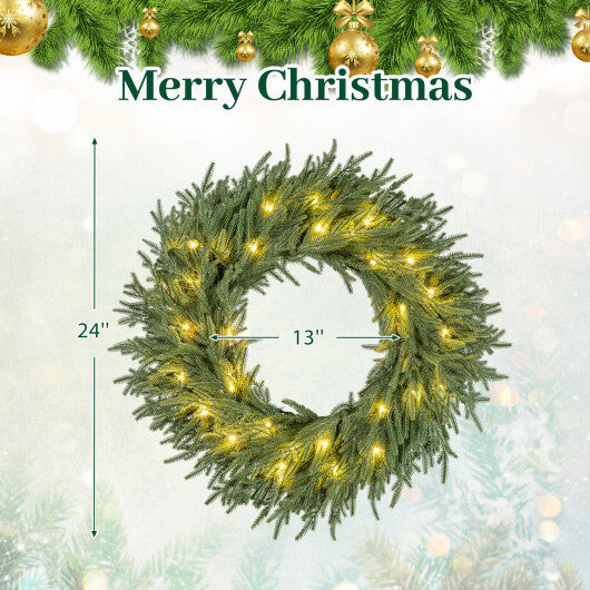 24 Inch Pre-lit Christmas Wreath with 108 Branch Tips and 35 Warm White LED Lights for Wall Window-1 piece - Size: Set of 1