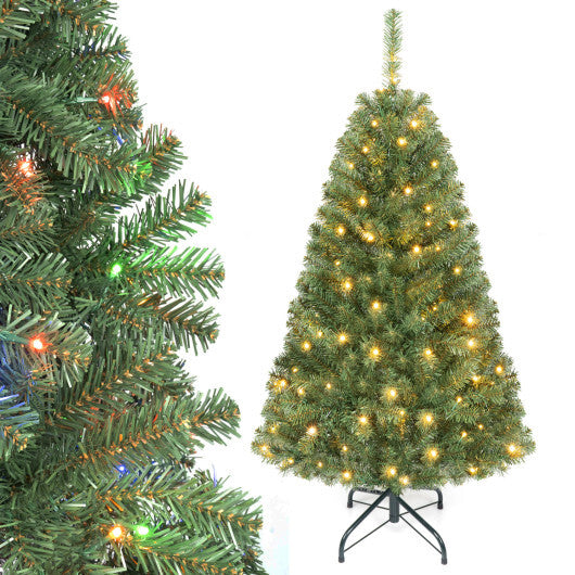 4 FT Artificial Christmas Tree with 2 Lighting Colors and Folding Metal Stand - Color: Green - Size: 4 FT