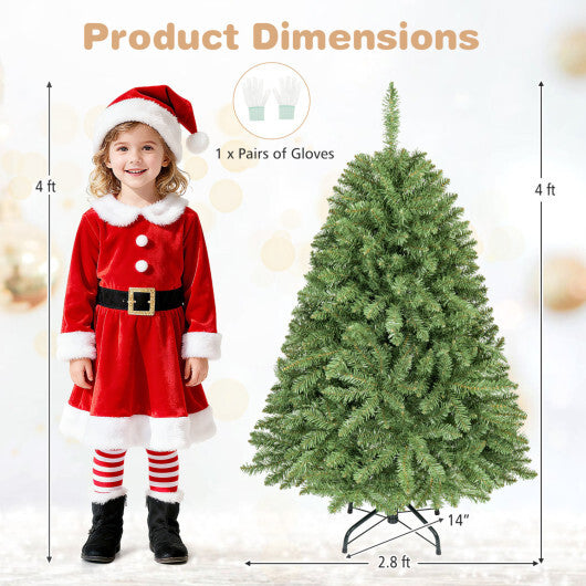 4 FT Artificial Christmas Tree with Easy-Setup Hinges - Color: Green - Size: 4 FT