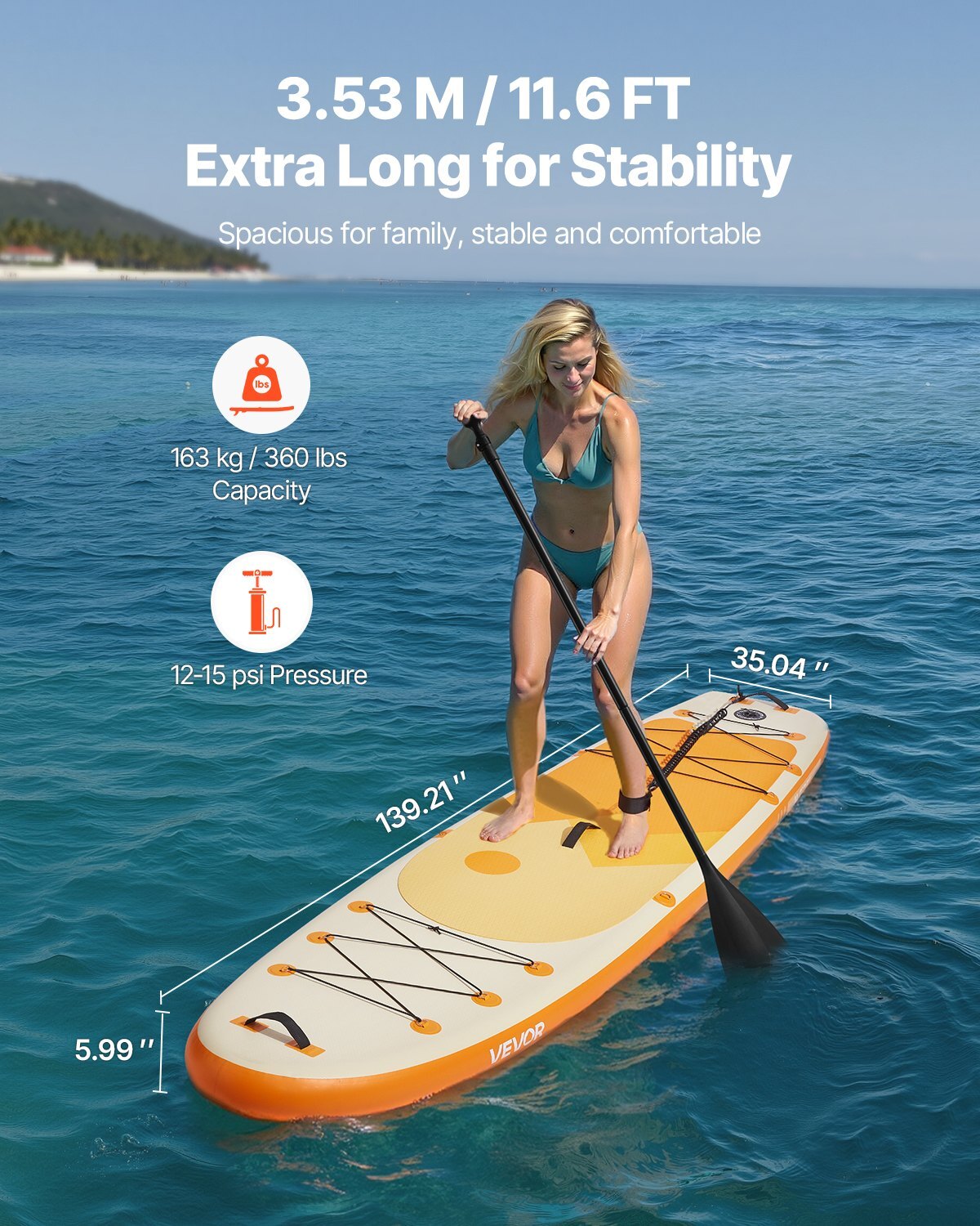 Inflatable Stand Up Paddle Board, 11.6' x 35" x 6" Wide Ultra-Light SUP Paddleboard, All Accessories Included, Pump, Paddle, Fin, Backpack, Ankle Leash, Strap, Non-slip Deck for Youth & Adults