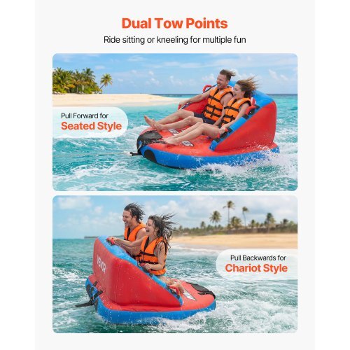 Towable Tubes for Boating, 2-Rider Inflatable Towable Tube for Boat to Pull, 340 lbs Capacity Water Sports Boating Tubes - with Full Nylon Cover, Dual Tow Points, Safety Valve & Padded Handles