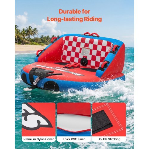 Towable Tubes for Boating, 2-Rider Inflatable Towable Tube for Boat to Pull, 340 lbs Capacity Water Sports Boating Tubes - with Full Nylon Cover, Dual Tow Points, Safety Valve & Padded Handles
