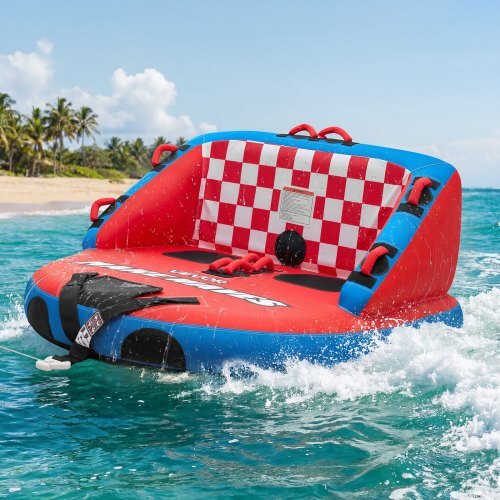 Towable Tubes for Boating, 2-Rider Inflatable Towable Tube for Boat to Pull, 340 lbs Capacity Water Sports Boating Tubes - with Full Nylon Cover, Dual Tow Points, Safety Valve & Padded Handles