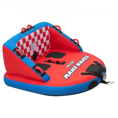 Towable Tubes for Boating, 2-Rider Inflatable Towable Tube for Boat to Pull, 340 lbs Capacity Water Sports Boating Tubes - with Full Nylon Cover, Dual Tow Points, Safety Valve & Padded Handles