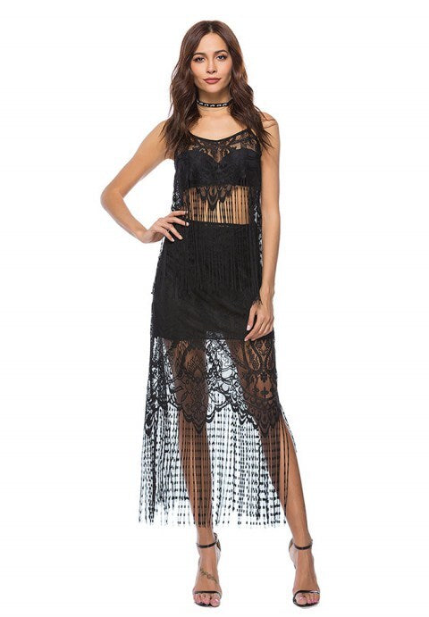 Sexy Tassel Sling Top and Skirt Two Pieces