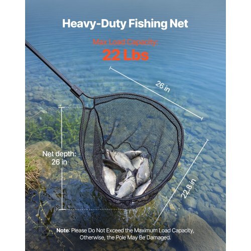 Fishing Net, Landing Nets with Telescopic Handle, Portable Lightweight Stronger 6063 Aluminum Fish Gear, Nylon Covered PVC, Durable and Fish-friendly, 26 inch Net Opening for Saltwater Bait Fish