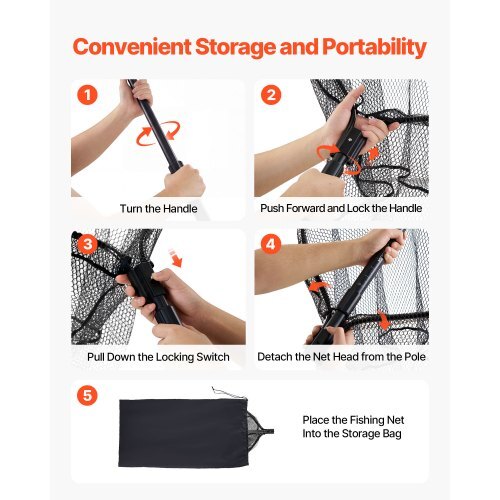 Fishing Net, Landing Nets with Telescopic Handle, Portable Lightweight Stronger 6063 Aluminum Fish Gear, Nylon Covered PVC, Durable and Fish-friendly, 26 inch Net Opening for Saltwater Bait Fish